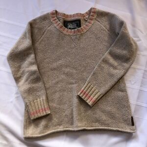 Roots Oatmeal Knit Sweater with Pink Trim